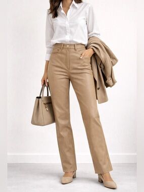 Aritzia Wilfred beige high rise crocodile Melina pants
